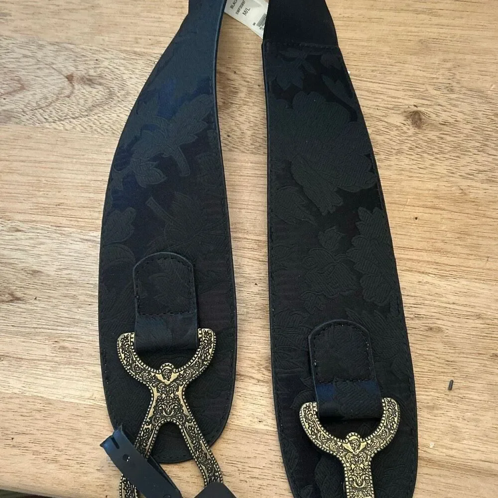 NWT Steve Madden Black brocade stretch belts with gold clasp size M/L